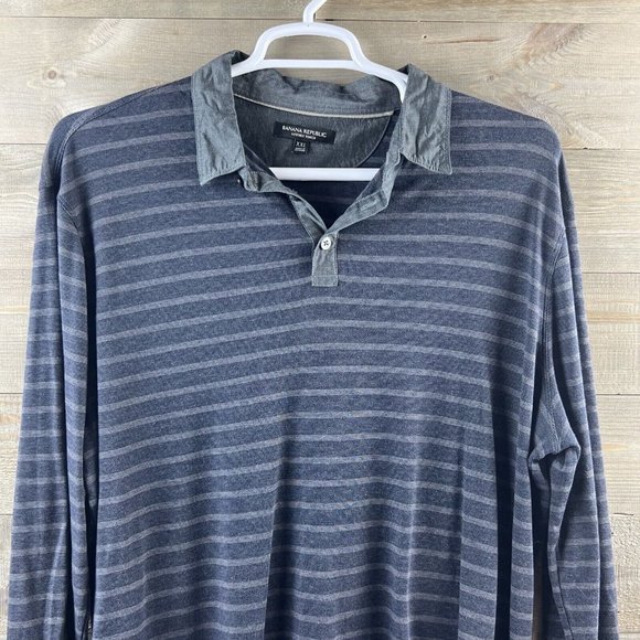 Banana Republic Mens Shirt Long Sleeve Collared Striped Luxury Touch Cotton XXL - Picture 2 of 8